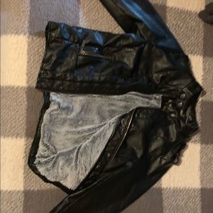 Black leather jacket with fur inside